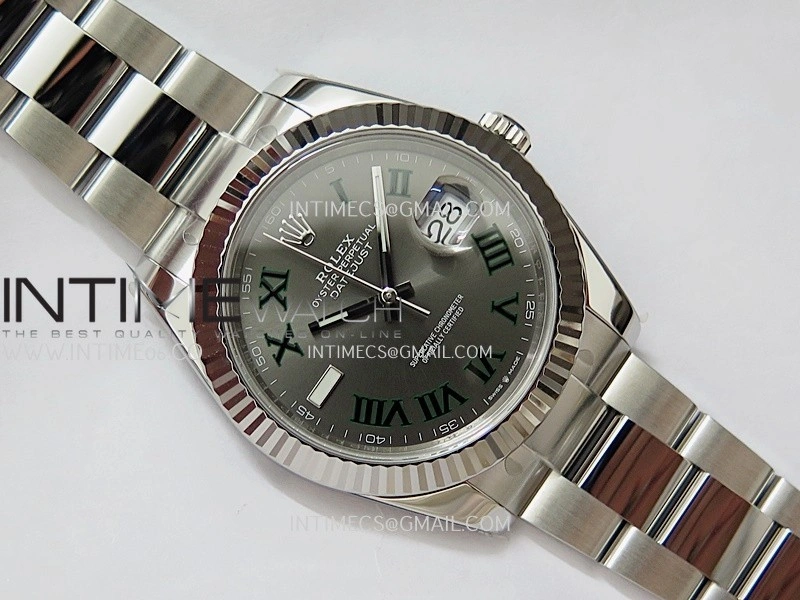 DateJust 41 126334 904L SS VF 1:1 Best Edition Gray Dial Green Roman Marker On Oyster Bracelet DD3235