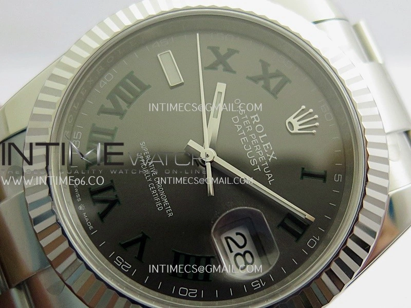 DateJust 41 126334 904L SS VF 1:1 Best Edition Gray Dial Green Roman Marker On Oyster Bracelet DD3235