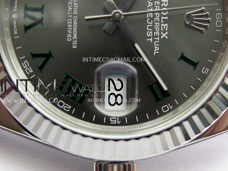 DateJust 41 126334 904L SS VF 1:1 Best Edition Gray Dial Green Roman Marker On Oyster Bracelet DD3235