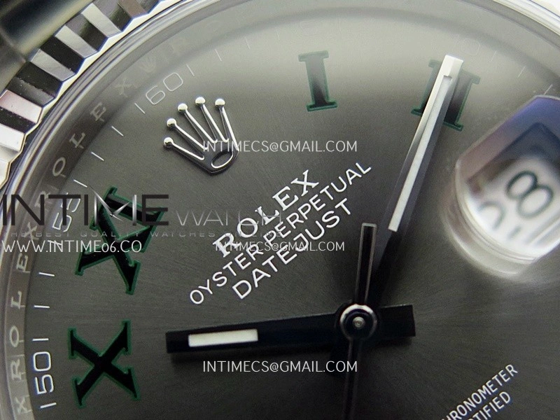 DateJust 41 126334 904L SS VF 1:1 Best Edition Gray Dial Green Roman Marker On Oyster Bracelet DD3235