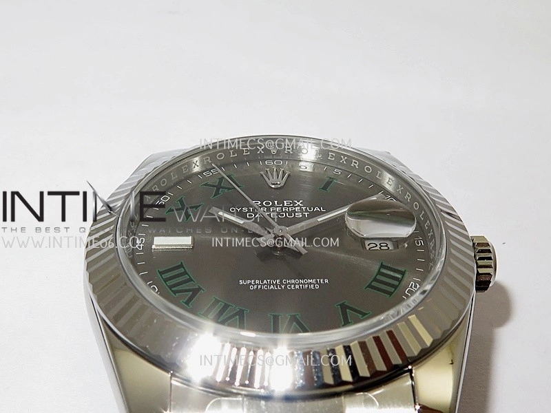 DateJust 41 126334 904L SS VF 1:1 Best Edition Gray Dial Green Roman Marker On Oyster Bracelet DD3235