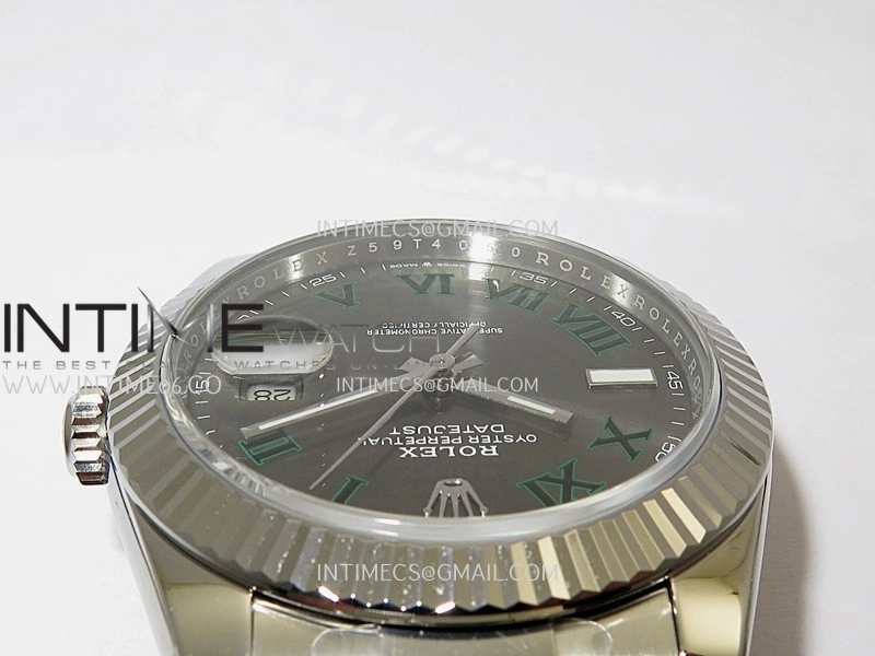 DateJust 41 126334 904L SS VF 1:1 Best Edition Gray Dial Green Roman Marker On Oyster Bracelet DD3235