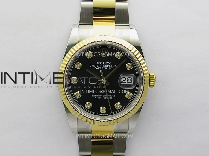 DateJust 126233 36mm 904L SS YG AR+F 1:1 Best Edition Black Dial Diamond Marker On Oyster Bracelet DD3235