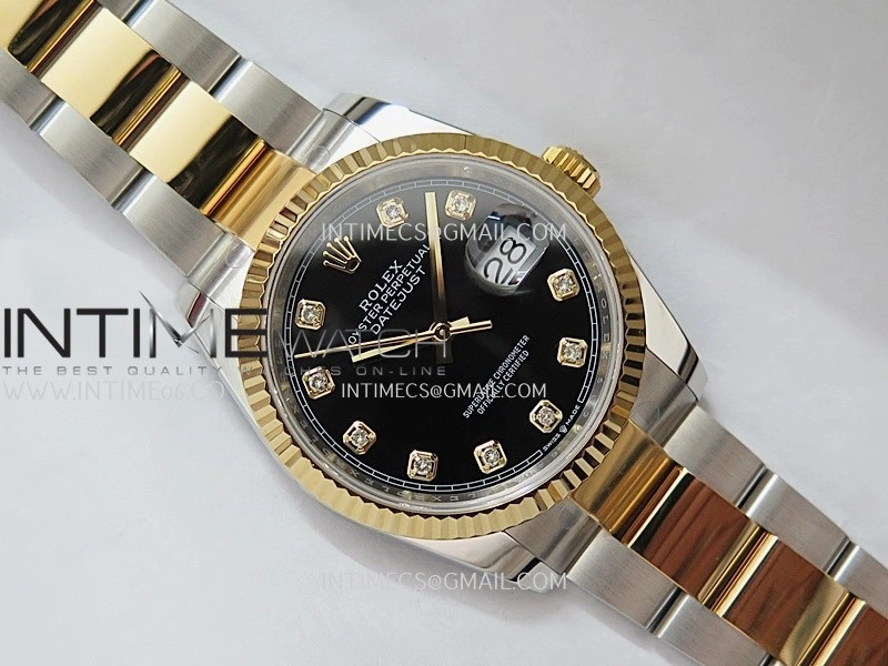 DateJust 126233 36mm 904L SS YG AR+F 1:1 Best Edition Black Dial Diamond Marker On Oyster Bracelet DD3235
