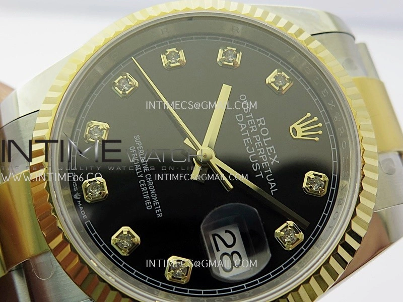 DateJust 126233 36mm 904L SS YG AR+F 1:1 Best Edition Black Dial Diamond Marker On Oyster Bracelet DD3235