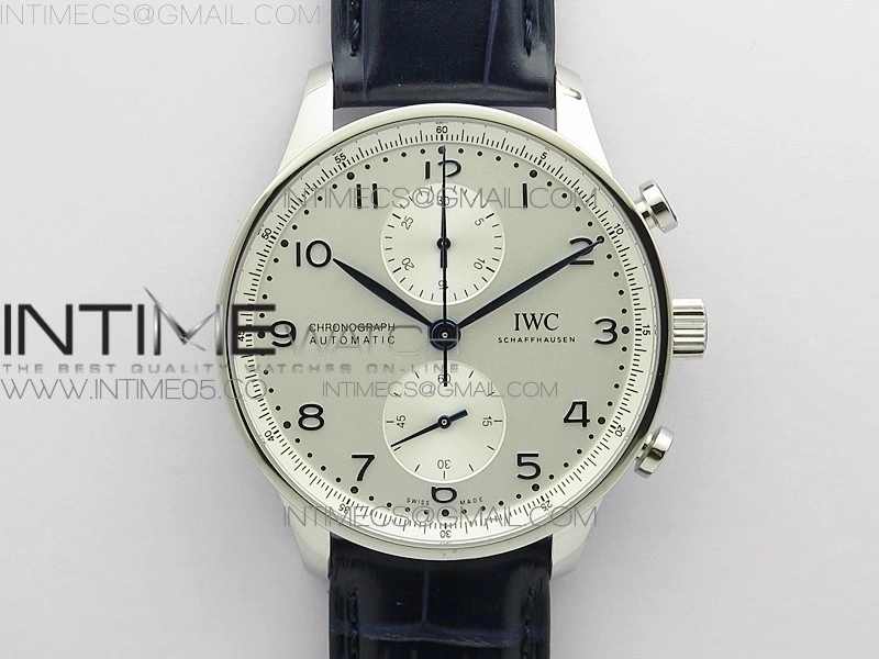Portuguese IW371605 ZF V3 1:1 Best Edition SS White Dial Blue Markers on Blue Leather Strap A96355