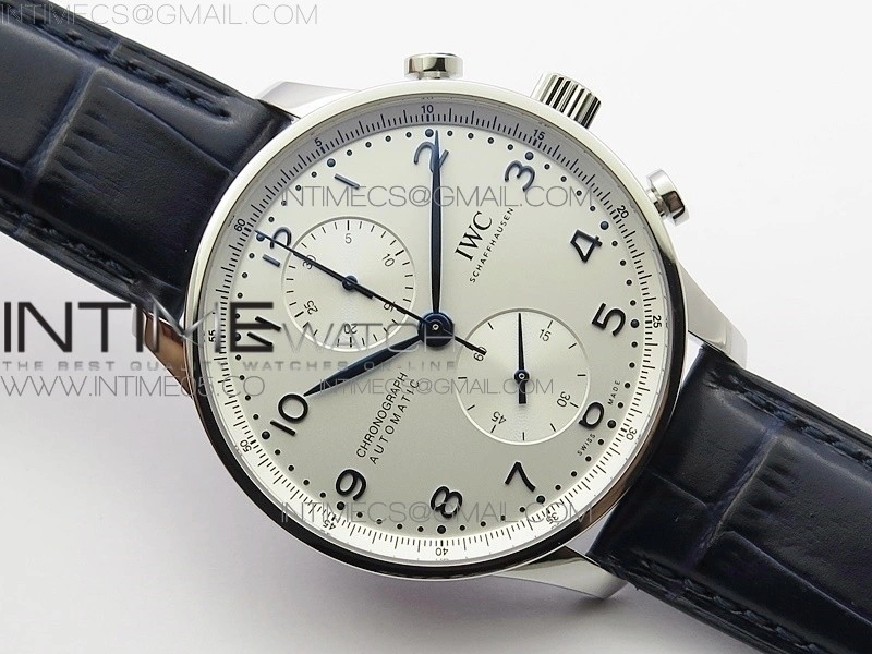 Portuguese IW371605 ZF V3 1:1 Best Edition SS White Dial Blue Markers on Blue Leather Strap A96355