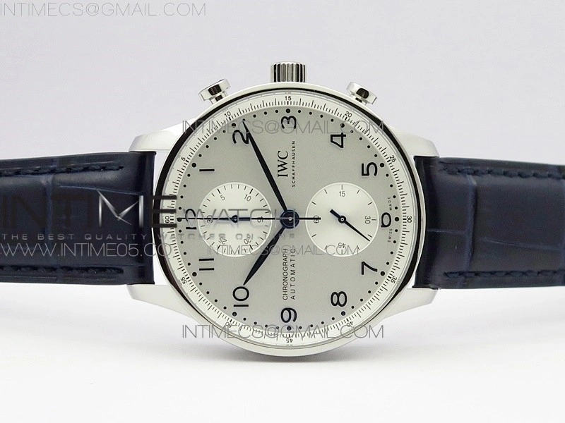 Portuguese IW371605 ZF V3 1:1 Best Edition SS White Dial Blue Markers on Blue Leather Strap A96355