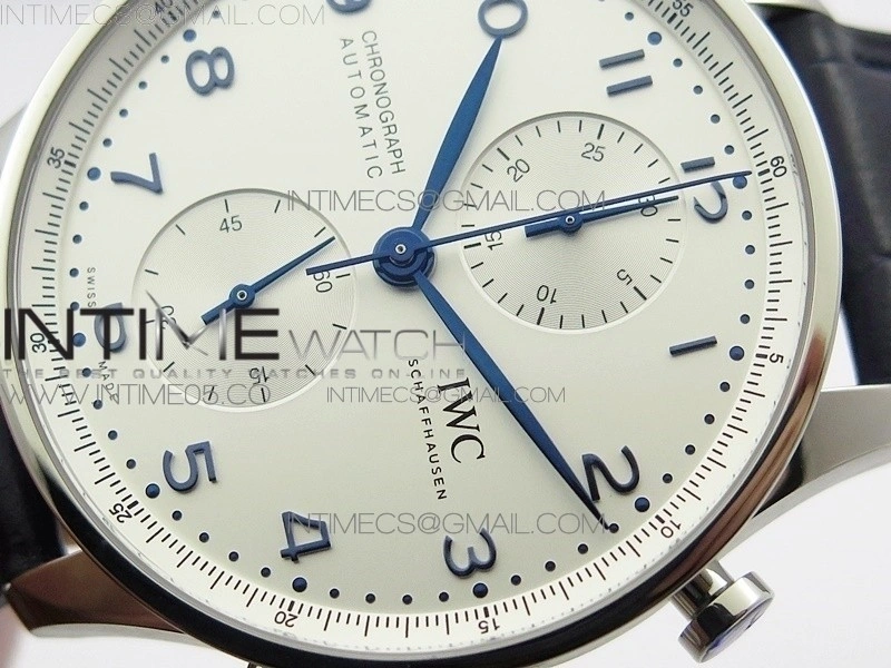 Portuguese IW371605 ZF V3 1:1 Best Edition SS White Dial Blue Markers on Blue Leather Strap A96355