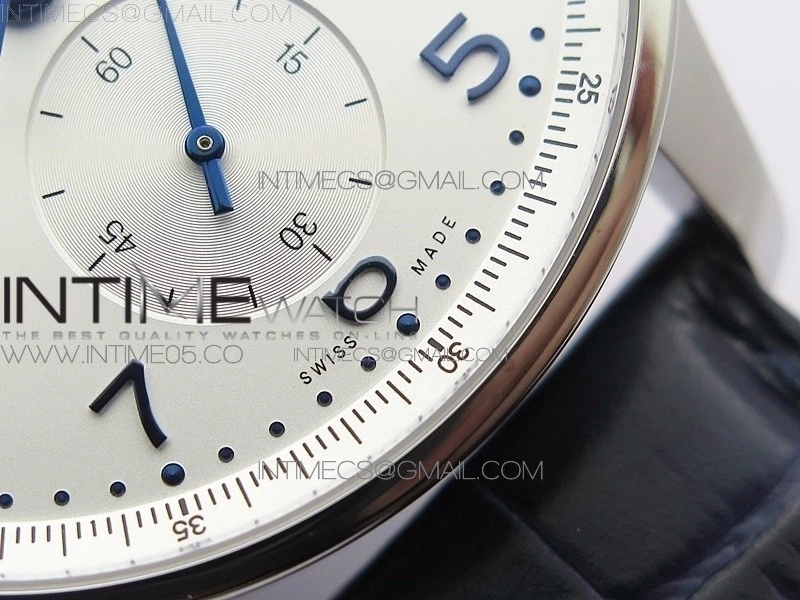 Portuguese IW371605 ZF V3 1:1 Best Edition SS White Dial Blue Markers on Blue Leather Strap A96355