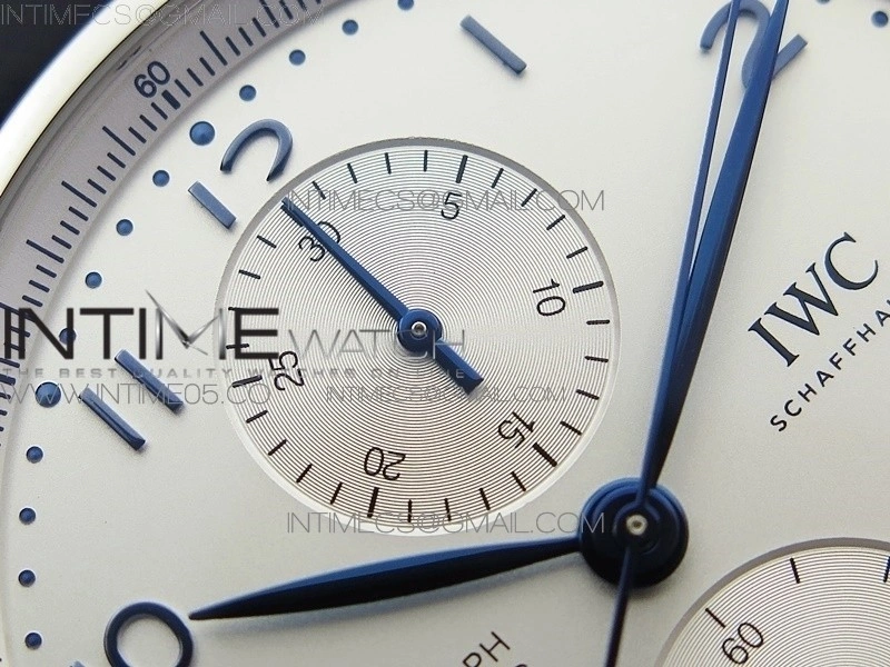 Portuguese IW371605 ZF V3 1:1 Best Edition SS White Dial Blue Markers on Blue Leather Strap A96355