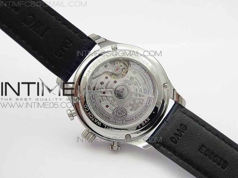 Portuguese IW371605 ZF V3 1:1 Best Edition SS White Dial Blue Markers on Blue Leather Strap A96355