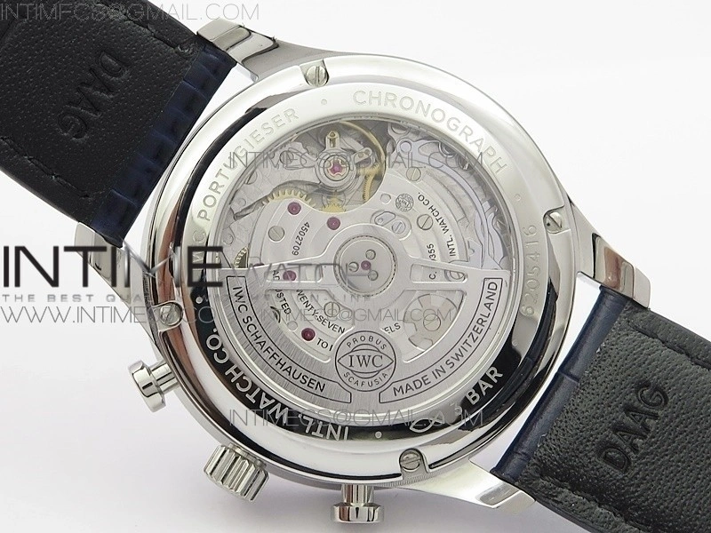Portuguese IW371605 ZF V3 1:1 Best Edition SS White Dial Blue Markers on Blue Leather Strap A96355