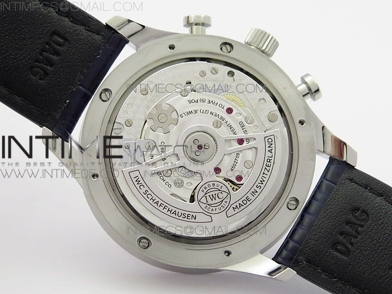 Portuguese IW371605 ZF V3 1:1 Best Edition SS White Dial Blue Markers on Blue Leather Strap A96355