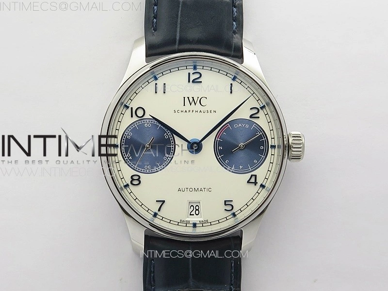 Portuguese Real PR IW500715 SS AZF 1:1 Best Edition White Dial Blue Subdial on Blue Leather Strap A52010