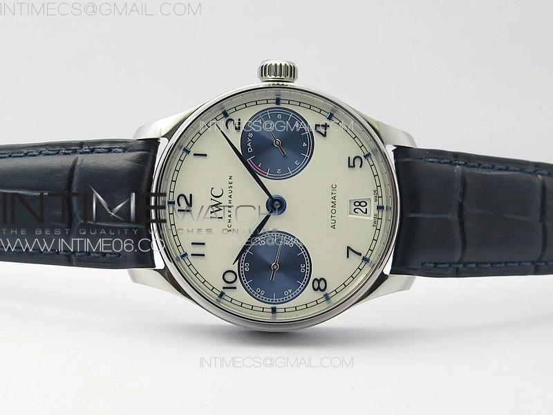 Portuguese Real PR IW500715 SS AZF 1:1 Best Edition White Dial Blue Subdial on Blue Leather Strap A52010