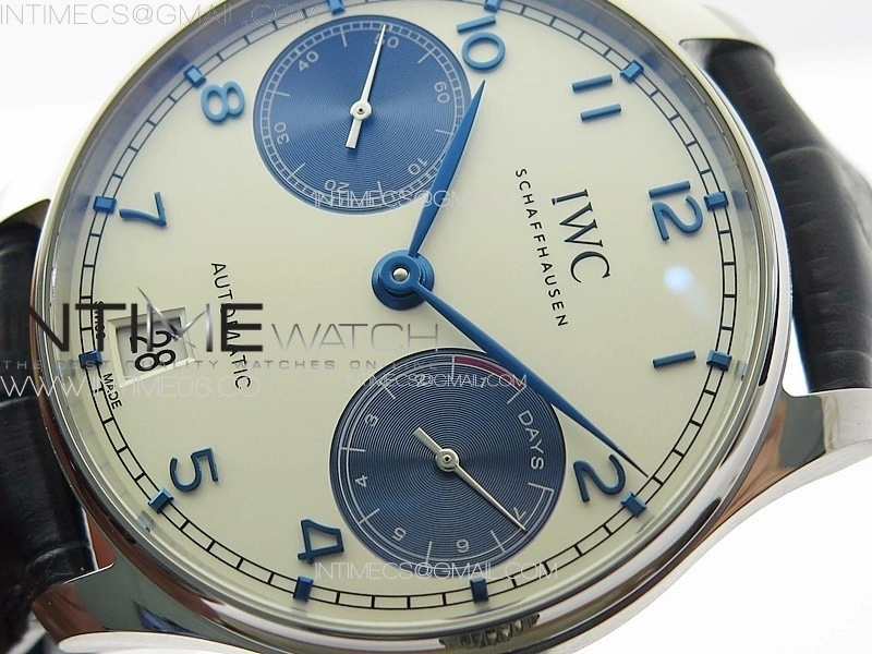 Portuguese Real PR IW500715 SS AZF 1:1 Best Edition White Dial Blue Subdial on Blue Leather Strap A52010