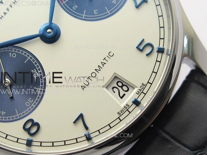 Portuguese Real PR IW500715 SS AZF 1:1 Best Edition White Dial Blue Subdial on Blue Leather Strap A52010