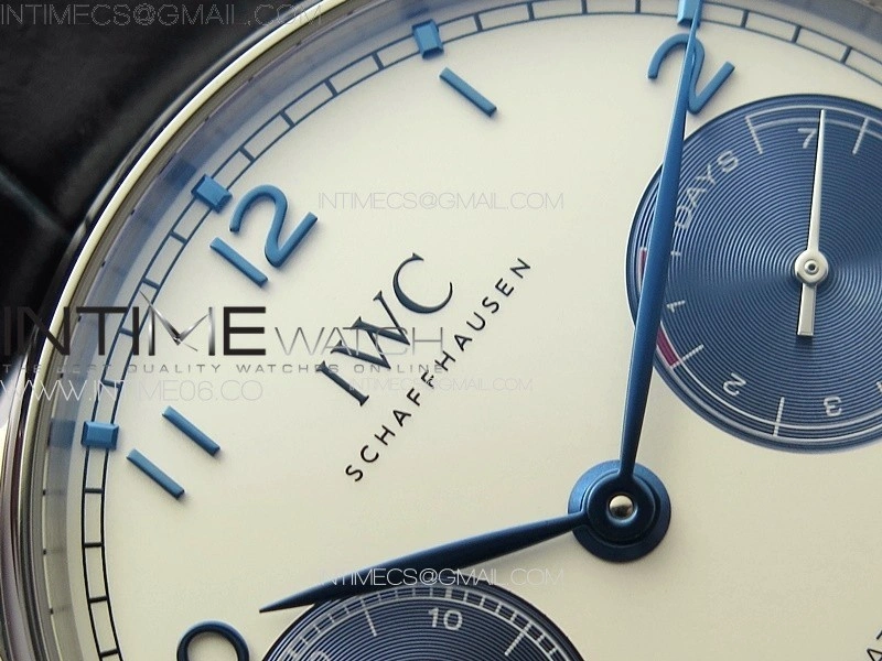 Portuguese Real PR IW500715 SS AZF 1:1 Best Edition White Dial Blue Subdial on Blue Leather Strap A52010