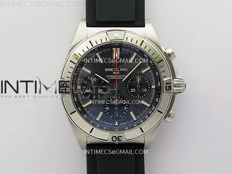 Chronomat B01 42mm SS TF 1:1 Best Edition Blue Dial Black Subdial on Black Rubber Strap A7750