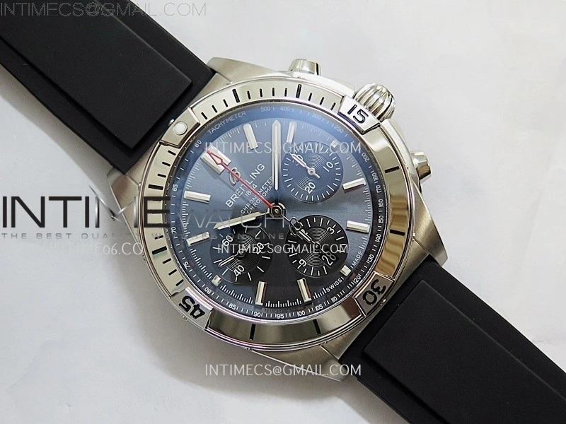 Chronomat B01 42mm SS TF 1:1 Best Edition Blue Dial Black Subdial on Black Rubber Strap A7750