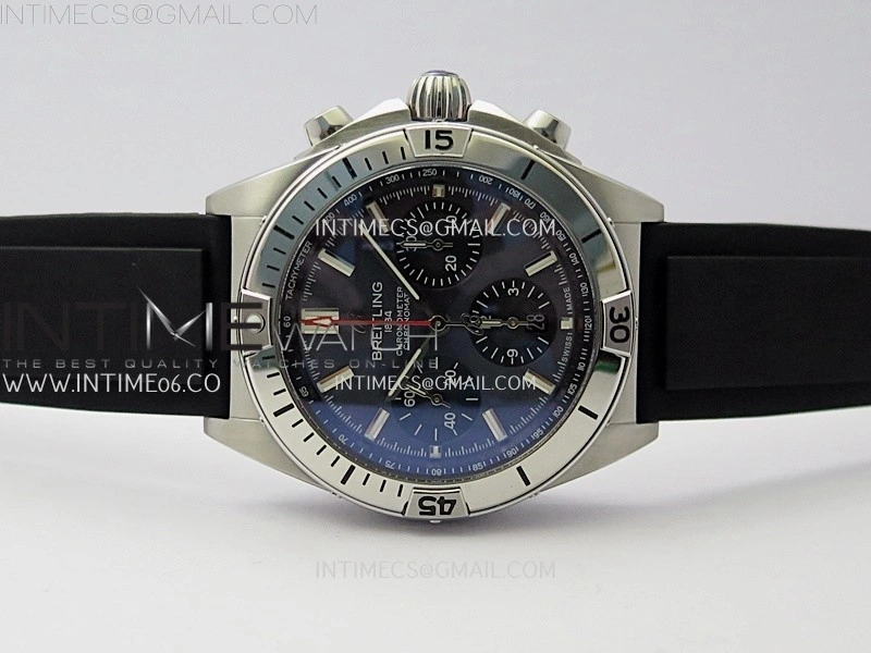 Chronomat B01 42mm SS TF 1:1 Best Edition Blue Dial Black Subdial on Black Rubber Strap A7750