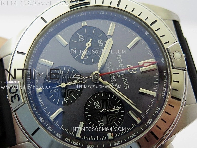 Chronomat B01 42mm SS TF 1:1 Best Edition Blue Dial Black Subdial on Black Rubber Strap A7750