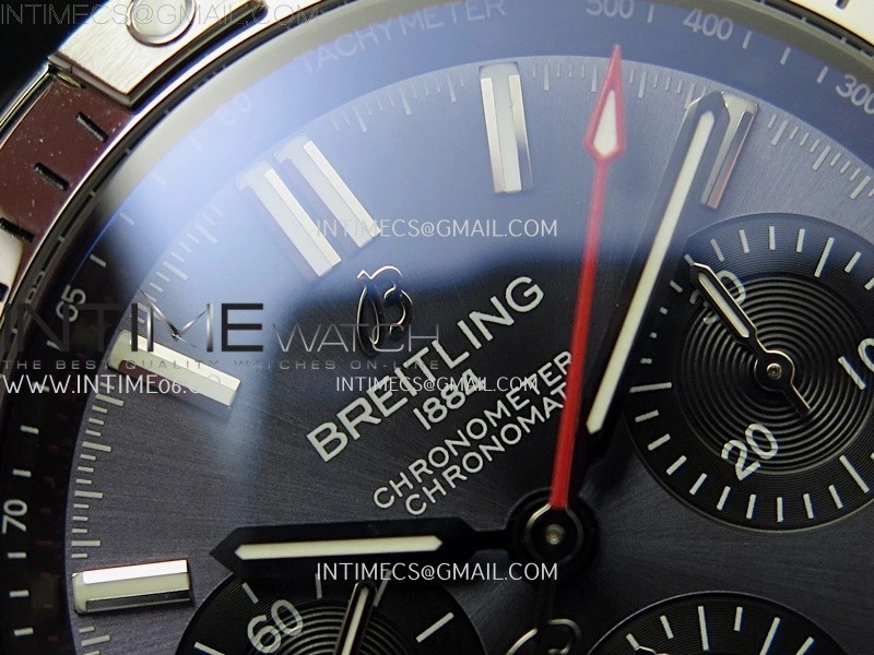 Chronomat B01 42mm SS TF 1:1 Best Edition Blue Dial Black Subdial on Black Rubber Strap A7750