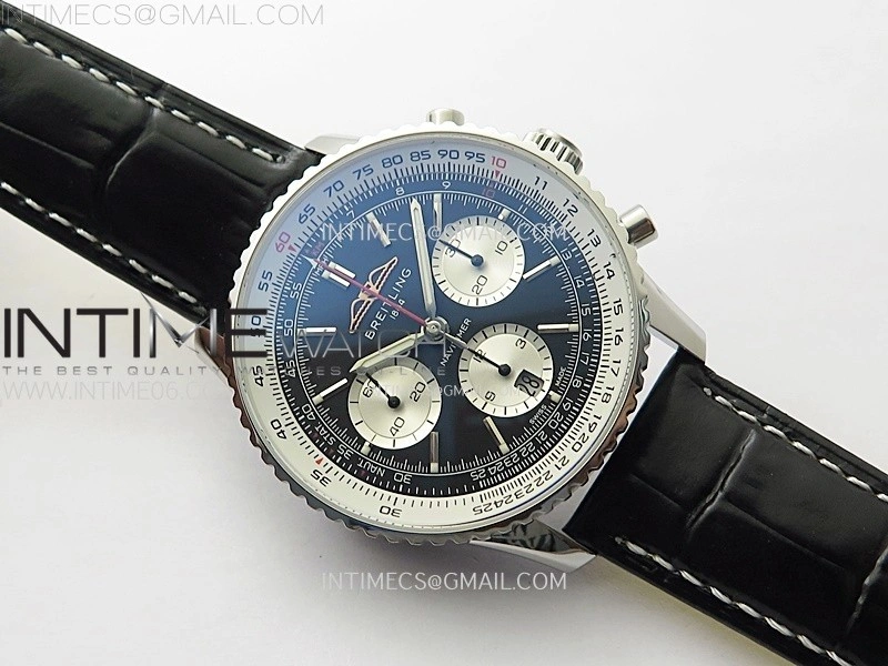 Navitimer B01 43mm SS B50 Best Edition Black Dial White Subdial On Black Leather Strap A7750