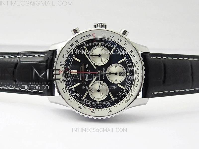 Navitimer B01 43mm SS B50 Best Edition Black Dial White Subdial On Black Leather Strap A7750