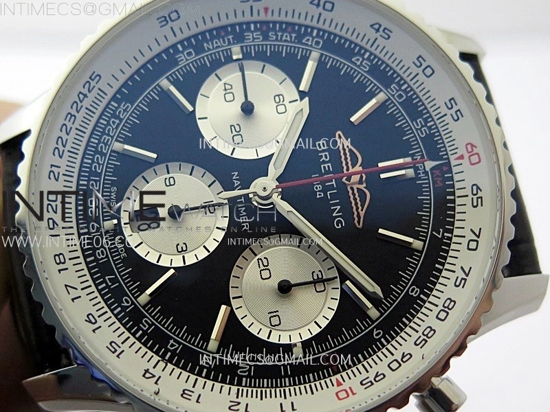 Navitimer B01 43mm SS B50 Best Edition Black Dial White Subdial On Black Leather Strap A7750