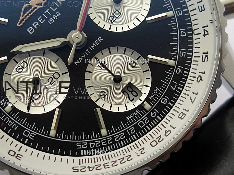 Navitimer B01 43mm SS B50 Best Edition Black Dial White Subdial On Black Leather Strap A7750