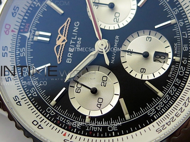 Navitimer B01 43mm SS B50 Best Edition Black Dial White Subdial On Black Leather Strap A7750
