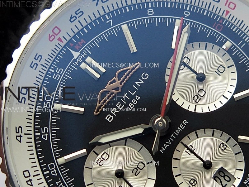 Navitimer B01 43mm SS B50 Best Edition Black Dial White Subdial On Black Leather Strap A7750