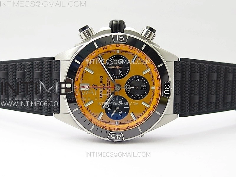 Chronomat B01 44mm SS BLSF 1:1 Best Edition Yellow Dial on Black Rubber Strap A7750 to Cal.01