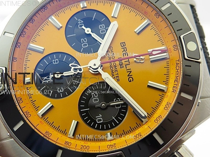 Chronomat B01 44mm SS BLSF 1:1 Best Edition Yellow Dial on Black Rubber Strap A7750 to Cal.01
