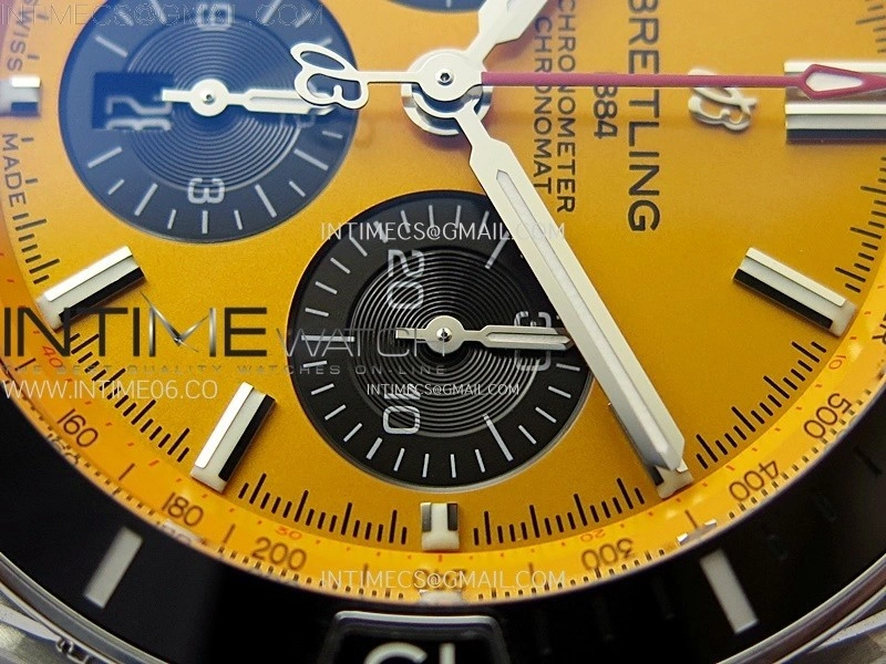Chronomat B01 44mm SS BLSF 1:1 Best Edition Yellow Dial on Black Rubber Strap A7750 to Cal.01