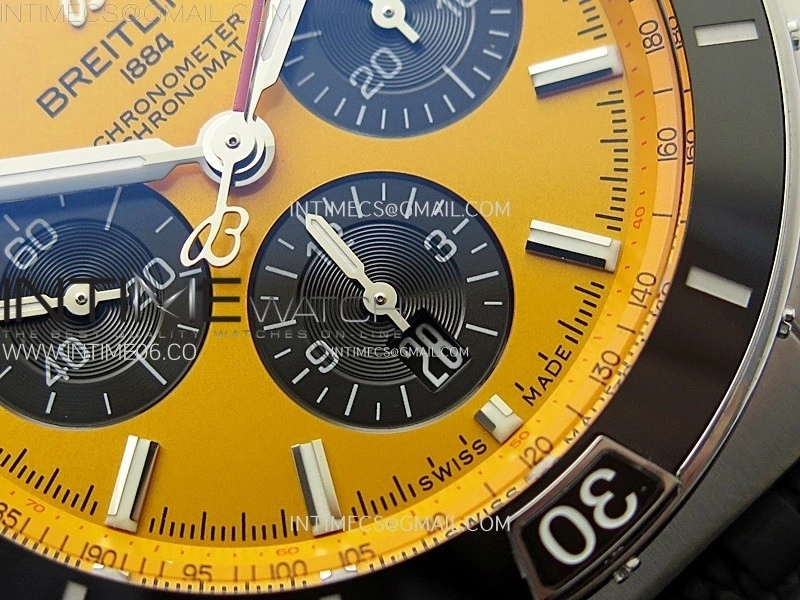 Chronomat B01 44mm SS BLSF 1:1 Best Edition Yellow Dial on Black Rubber Strap A7750 to Cal.01