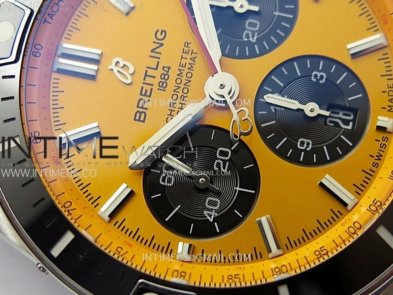 Chronomat B01 44mm SS BLSF 1:1 Best Edition Yellow Dial on Black Rubber Strap A7750 to Cal.01