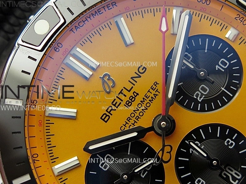 Chronomat B01 44mm SS BLSF 1:1 Best Edition Yellow Dial on Black Rubber Strap A7750 to Cal.01