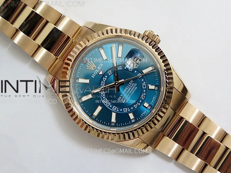 Sky-Dweller 326931 904L RG Noob 1:1 Best Edition Blue Dial on RG Oyster Bracelet Asian 23J to 9001