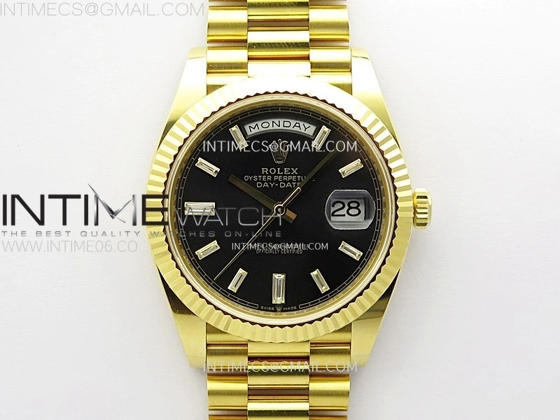 Day Date 228238 40mm 904L YG 1:1 AR+F Best Edition Black Dial T Diamonds Markers on YG President Bracelet SA3255