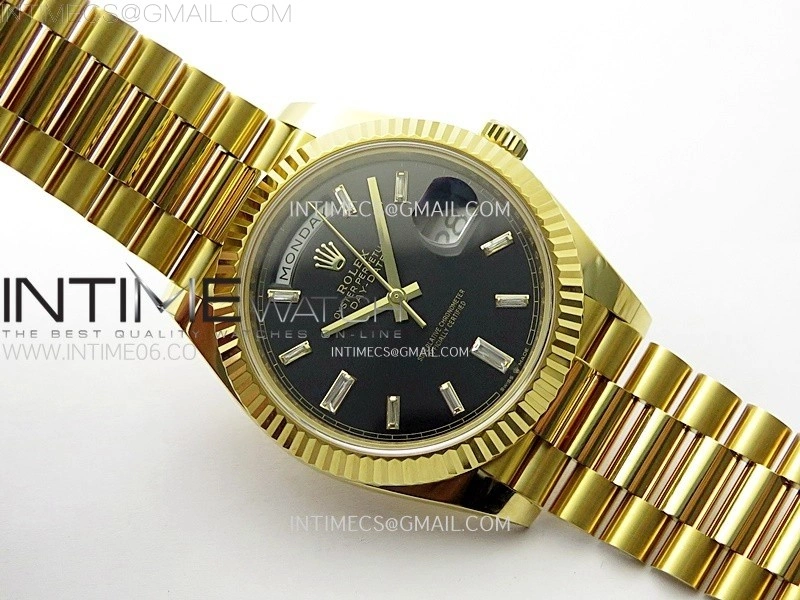 Day Date 228238 40mm 904L YG 1:1 AR+F Best Edition Black Dial T Diamonds Markers on YG President Bracelet SA3255