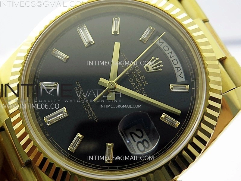 Day Date 228238 40mm 904L YG 1:1 AR+F Best Edition Black Dial T Diamonds Markers on YG President Bracelet SA3255