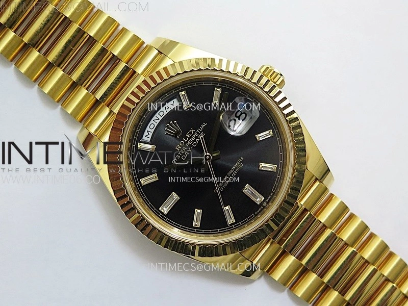 Day Date 228238 40mm 904L YG 1:1 AR+F Best Edition Black Dial T Diamonds Markers on YG President Bracelet SA3255