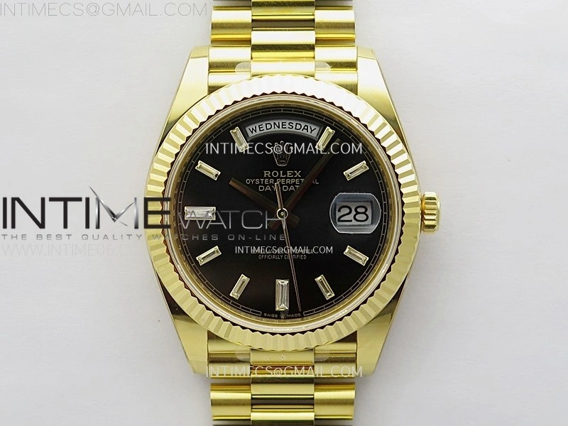 Day Date 228238 40mm 904L YG 1:1 AR+F Best Edition Black Dial T Diamonds Markers on YG President Bracelet SA3255