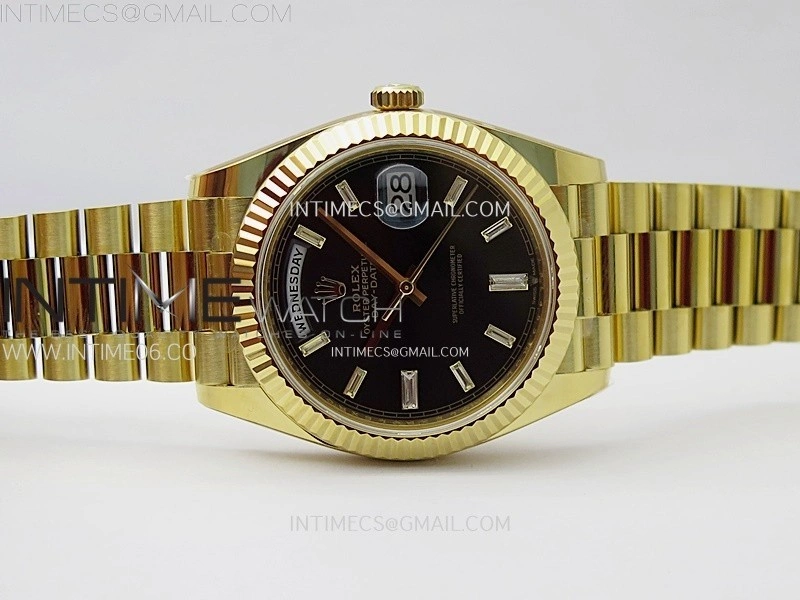 Day Date 228238 40mm 904L YG 1:1 AR+F Best Edition Black Dial T Diamonds Markers on YG President Bracelet SA3255