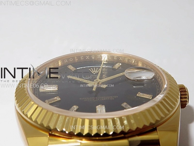Day Date 228238 40mm 904L YG 1:1 AR+F Best Edition Black Dial T Diamonds Markers on YG President Bracelet SA3255