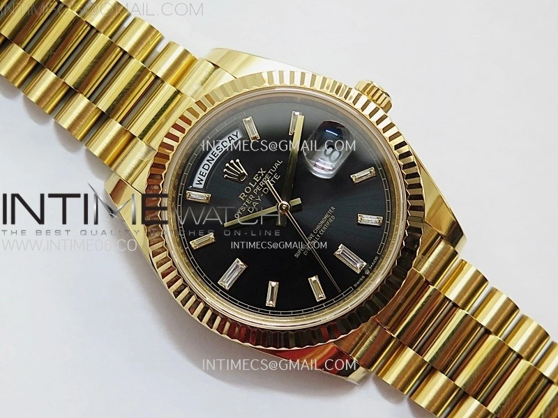 Day Date 228238 40mm 904L YG 1:1 AR+F Best Edition Black Dial T Diamonds Markers on YG President Bracelet SA3255