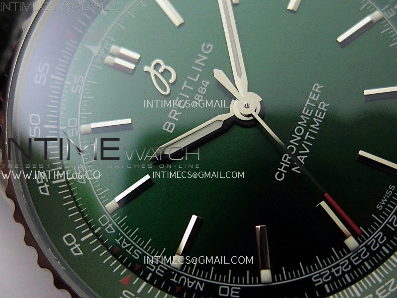 Navitimer 1 Automatic 41mm SS BLSF 1:1 Best Edition Green Dial on Black Leather Strap A2824